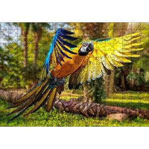 Papağan Mavi Turuncu Sarı Ormanda Uçuyor Puzzle Yapboz Mdf Ahşap 255 Parça