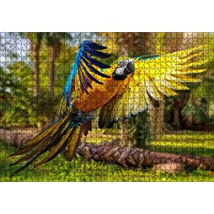 Papağan Mavi Turuncu Sarı Ormanda Uçuyor Puzzle Yapboz Mdf Ahşap 1000 Parça