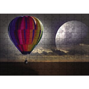 Uçan Balon Ufukta Ay Görseli Puzzle Yapboz Mdf Ahşap 120 Parça