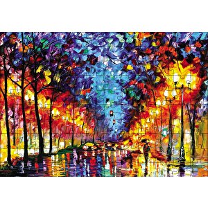 Ağaçlı Yol Ve Şemsiyeli Adam Yağlı Boya Puzzle Yapboz Mdf Ahşap 120 Parça