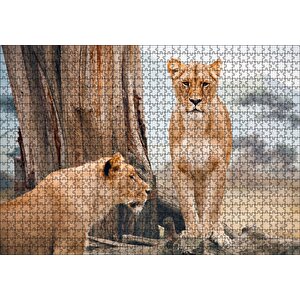 Afrika Savanında Dişi Aslan Görseli Puzzle Yapboz Mdf Ahşap 1000 Parça