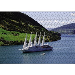 Dev Beyaz Yelkenli Manzara Puzzle Yapboz Mdf Ahşap 500 Parça