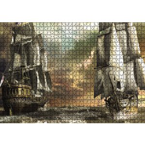 Kalyonlar Fırtınada Kara Bulutlar Puzzle Yapboz Mdf Ahşap 1000 Parça