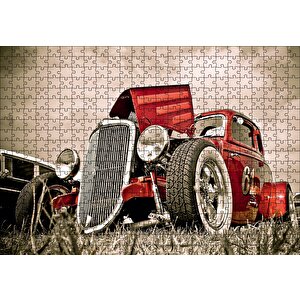 Klasik Kırmızı Hot Rod Araba Görseli Puzzle Yapboz Mdf Ahşap 500 Parça