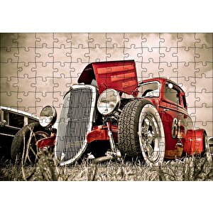 Klasik Kırmızı Hot Rod Araba Görseli Puzzle Yapboz Mdf Ahşap 120 Parça
