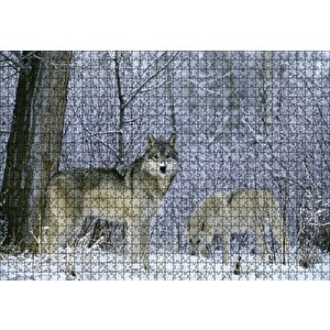 Kış Ormandaki Kurtlar Görseli Puzzle Yapboz Mdf Ahşap 1000 Parça