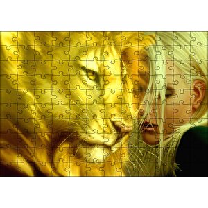 Sarı Saçlı Kız Ve Aslan Puzzle Yapboz Mdf Ahşap 120 Parça