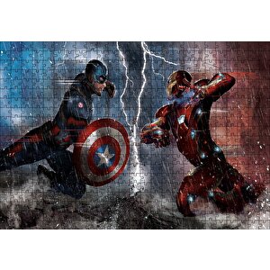 Captain America Iron Man Puzzle Yapboz Mdf Ahşap 500 Parça