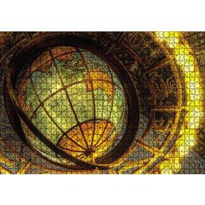 Dünya Model Küre Ve Etrafında Burçlar Puzzle Yapboz Mdf Ahşap 1000 Parça