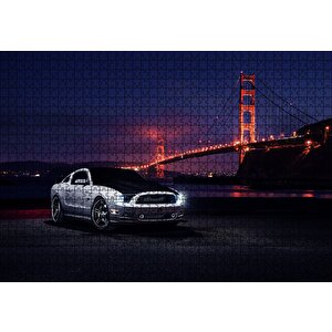 Ford Mustang Ve Golden Gate Köprüsü Puzzle Yapboz Mdf Ahşap 1000 Parça