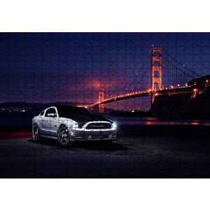 Ford Mustang Ve Golden Gate Köprüsü Puzzle Yapboz Mdf Ahşap 500 Parça