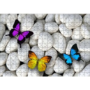 Beyaz Taşlar Ve Rengarenk Kelebekler Puzzle Yapboz Mdf Ahşap 255 Parça