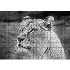 Dişi Aslan Monochrome Puzzle Yapboz Mdf Ahşap 500 Parça