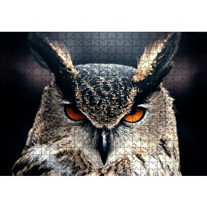 Baykuş Kalın Kaşlar Yakın Çekim Puzzle Yapboz Mdf Ahşap 500 Parça