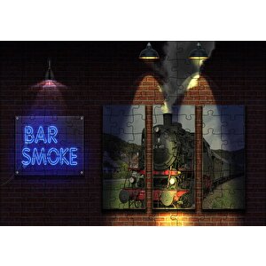 Duman Bar Neon Tabela Puzzle Yapboz Mdf Ahşap 120 Parça