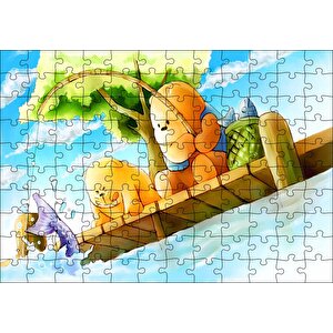 Ayı Bubu Balık Tutuyor Puzzle Yapboz Mdf Ahşap 120 Parça