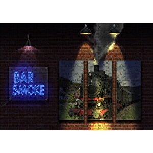 Duman Bar Neon Tabela Puzzle Yapboz Mdf Ahşap 255 Parça