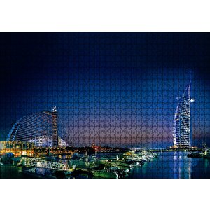Dubai Jumeirah Gece Manzarası Puzzle Yapboz Mdf Ahşap 1000 Parça
