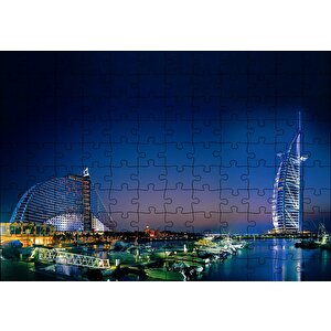 Dubai Jumeirah Gece Manzarası Puzzle Yapboz Mdf Ahşap 120 Parça