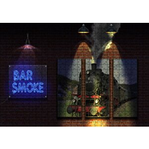 Duman Bar Neon Tabela Puzzle Yapboz Mdf Ahşap 500 Parça