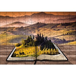 Açık Kitap Fantezi Tepeler Puzzle Yapboz Mdf Ahşap 120 Parça