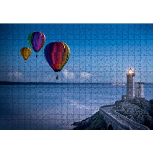 Okyanus Deniz Feneri Ve Sıcak Hava Balonları Puzzle Yapboz Mdf Ahşap 500 Parça