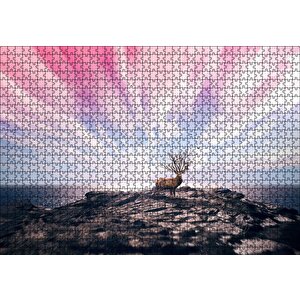 Geyik Kayalık Deniz Bulutlu Gökler Kompozisyon Puzzle Yapboz Mdf Ahşap 1000 Parça