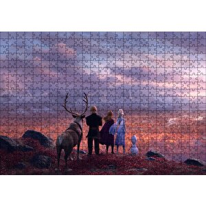Frozen 2 Queen Elsa, Anna, Olaf Ve Kristoff Tepelerde Puzzle Yapboz Mdf Ahşap 500 Parça