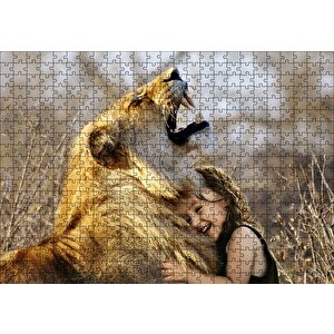 Aslan Ve Sevimli Çocuk Puzzle Yapboz Mdf Ahşap 500 Parça