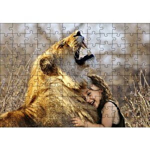 Aslan Ve Sevimli Çocuk Puzzle Yapboz Mdf Ahşap 120 Parça