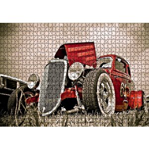 Klasik Kırmızı Hot Rod Araba Görseli Puzzle Yapboz Mdf Ahşap 1000 Parça