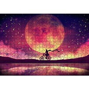Ay Manzarasında Sürreal Bisikletli Puzzle Yapboz Mdf Ahşap 500 Parça