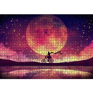 Ay Manzarasında Sürreal Bisikletli Puzzle Yapboz Mdf Ahşap 1000 Parça