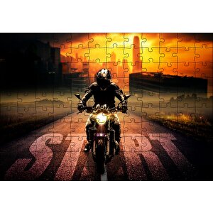 Günbatımı Motorsiklet Gökdelenler Start Puzzle Yapboz Mdf Ahşap 120 Parça
