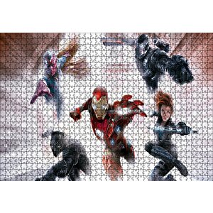 Civil War Iron Man Black Widow Falcon Black Panther Puzzle Yapboz Mdf Ahşap 1000 Parça