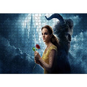 Beauty And The Beast Emma Watson Kırmızı Gül Puzzle Yapboz Mdf Ahşap 500 Parça