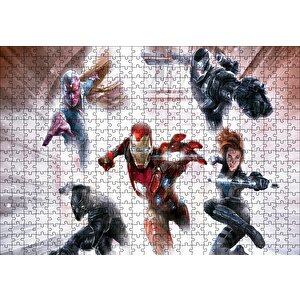 Civil War Iron Man Black Widow Falcon Black Panther Puzzle Yapboz Mdf Ahşap 500 Parça