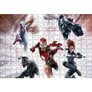 Civil War Iron Man Black Widow Falcon Black Panther Puzzle Yapboz Mdf Ahşap 255 Parça