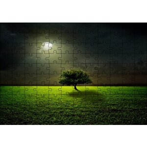 Dolunayda Çayırlar Ve Yalnız Ağaç Puzzle Yapboz Mdf Ahşap 120 Parça