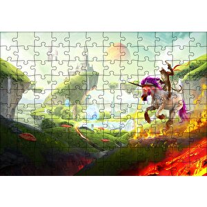 Çizmeli Kedi Ve Unicornun Şato Saldırısı Puzzle Yapboz Mdf Ahşap 120 Parça