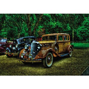Klasik Kahverengi Araba Görseli Puzzle Yapboz Mdf Ahşap 500 Parça