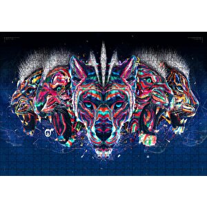 Dijital Leopar Jaguar Kaplan Aslan Büyük Kedi Geni Puzzle Yapboz Mdf Ahşap 500 Parça