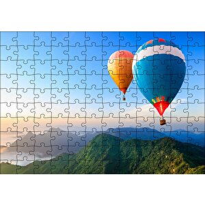 Yeşil Dağlar Ve Sıcak Hava Balonları Puzzle Yapboz Mdf Ahşap 120 Parça