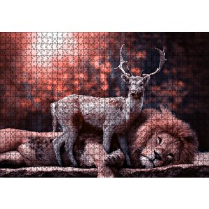 Aslan Ve Geyik Rüya Gibi Puzzle Yapboz Mdf Ahşap 1000 Parça