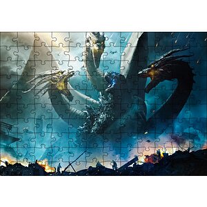 Godzilla Kral Ghidorah Son Savaş Puzzle Yapboz Mdf Ahşap 120 Parça