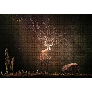 Cakapuzzle  Geyik Orman Ve Güneş Işığı Kompozisyon Puzzle Yapboz Mdf Ahşap