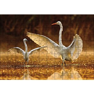 Balıkçıl Kuş Ve Yavrusu Puzzle Yapboz Mdf Ahşap 120 Parça