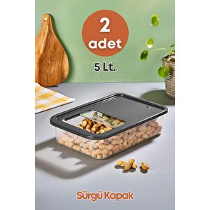 2 'li Sürgülü Kayar Kapaklı Erzak Bakliyat Saklama Kabı- Çok Amaçlı Buzdolabı Düzenleyici 5 Lt.