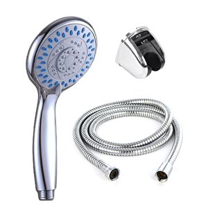 Duş Seti Banyo Duş Başlığı Seti Fiskiyesi Telefonu Yuvarlak Başlık Metal Hortum Mor 3'lü Set