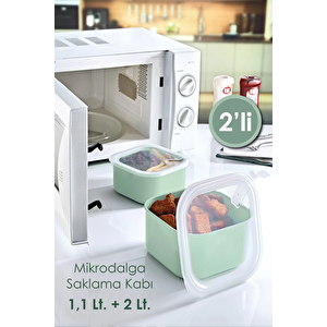 Mikrodalga Ve Difrizde Kullanılabilen 2'li Sızdırmaz Kapak Saklama Kabı Seti- Yeşil